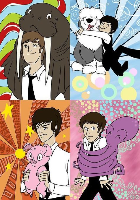 Walrus, Martha, Piggy, Octopus....awwww Funny Beatles, Beatles Drawing, Martha My Dear, Beatles Fan Art, Beatles Funny, Beatles Cartoon, I Am The Walrus, Music Journal, Beatles Photos