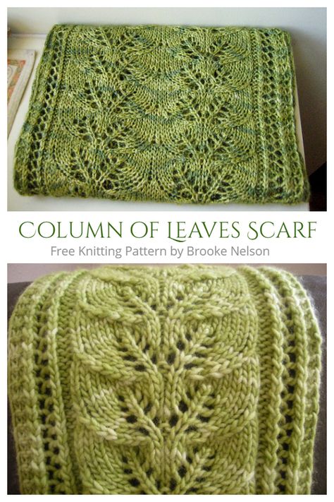 Column of Leaves Scarf Free Knitting Pattern - Knitting Pattern Celtic Scarf Knitting Pattern, Free Knitted Scarf Patterns Scarves, Leaf Lace Knitting Pattern, Advanced Knitting Patterns, Knitting Patterns Free Scarf Scarves, Leaf Knitting Pattern Free, Lace Scarf Knitting Pattern Free, Quick Knitting Projects Free, Scarf Knitting Patterns Free