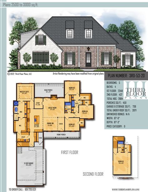 $800.00 House Plan 9 sets Split Home, Country Houses, Tub Shower, Shared Bedrooms, Utility Room, Home Plan, Great Room, Farmhouse Design, Classic House