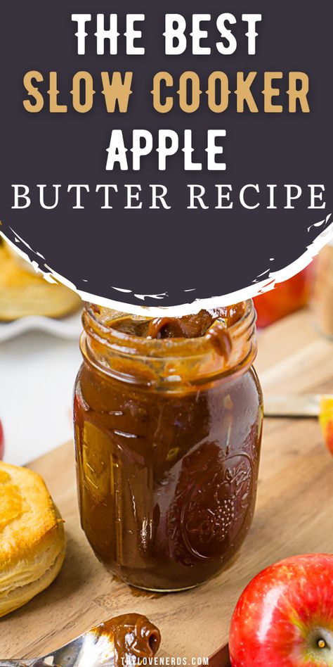 Learn how to make Homemade Apple Butter in your Slow Cooker! My sister says it takes like Cracker Barrel's and loves it on biscuits! It even got the seal of approval from my grandma! Plus, crock pot apple butter doesn't make much of a mess! Apple Butter In The Crockpot, Overnight Apple Butter Crock Pot, Apple Butter Slow Cooker Recipes, How To Make Apple Butter Crock Pots, Small Batch Apple Butter Crock Pot, Diy Apple Butter Crock Pots, Best Apple Butter For Canning, Grandmas Apple Butter Recipe, How Do You Make Apple Butter