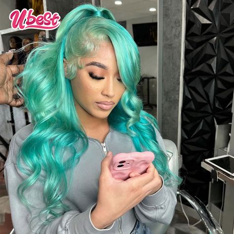 13X6 Turquoise Cyan Green613 Wig Human Hair Colored Body Wave 13x4 Lace Front Human Hair Wigs for Human Hair Color, Body Wave, Womens Wigs, Protective Hairstyles, Lace Front, Human Hair Wigs, Wig Hairstyles, Human Hair, Wigs