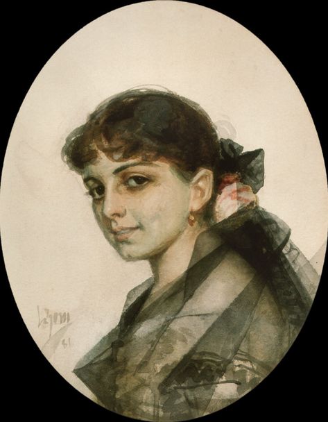 Anders Zorn, Ema Lamm, 1881, Watercolour on paper, Signature and date lower left: L. Zorn / 81. Private collection. Portrait of his future wife. Anders Zorn, Alfred Stevens, William Adolphe Bouguereau, Edouard Manet, John Singer Sargent, Luminous Colours, Student Art, Sculptor, Portrait Painting