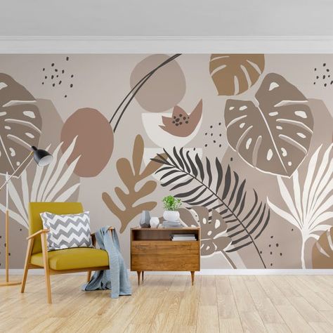 Boho Wall Mural, Modern Tropical Design, Botanical Mural, Mural Cafe, Mural Tropical, Abstract Mural, Tropical Abstract, Boho Painting, Tropical Pool