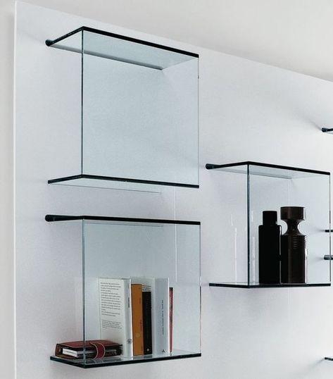 Wall Mounted Shelving Unit, Glass Display Shelves, Wine Glass Shelf, Glass Shelves In Bathroom, Glass Shelves Decor, Glass Shelf Brackets, Glass Shelves Kitchen, Glass Bookcase, Floating Glass Shelves