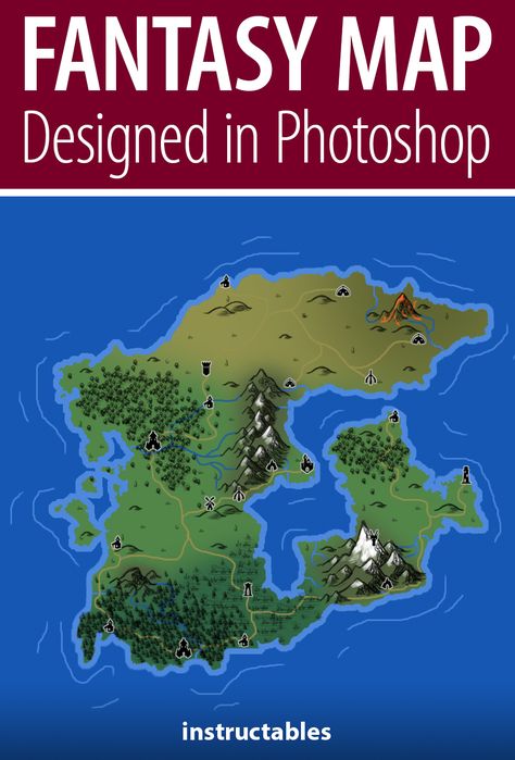 lobsterfists shares how to use Photoshop to make custom fantasy maps. #Instructables #design #digital #DnD #art Dnd Map Making, Make A Fantasy Map, Continent Map, Map Making, Photoshop Brushes Free, Map Marker, Fantasy Maps, How To Use Photoshop, Cosplay Diy