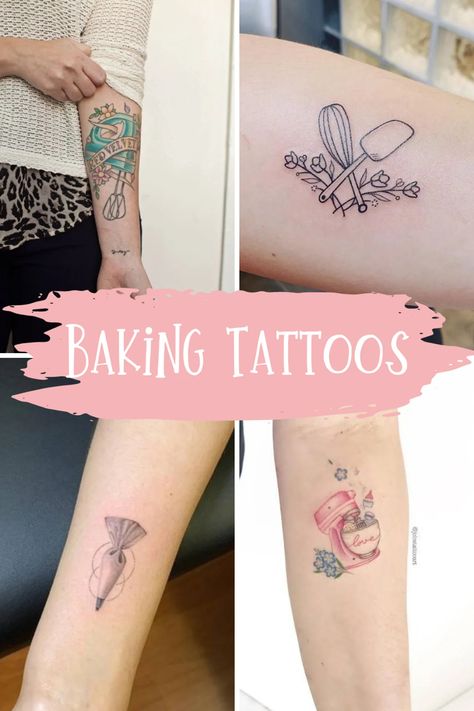 71 Of The Yummiest Baking Tattoos + Designs - TattooGlee Stand Mixer Tattoo, Cute Baking Tattoos, Tattoo Ideas For Bakers, Baking Inspired Tattoos, Small Baking Tattoo, Baking Tattoos For Women, Tiny Cake Tattoo, Tattoos For Bakers, Baking Tattoo Ideas Unique