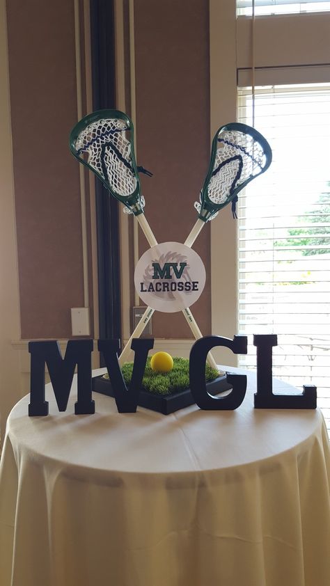 Lacrosse Centerpiece Ideas, Lacrosse Banquet Centerpieces, Lacrosse Banquet Ideas, Lacrosse Centerpieces, Lacrosse Birthday, Lacrosse Decorations, Baseball Banquet, Lacrosse Party, Banquet Centerpieces