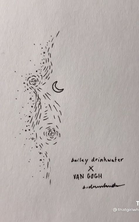 Starry Night Minimalist Tattoo, Sunflowers Van Gogh Tattoo, Starry Night Tattoos, Small Van Gogh Tattoo, Stary Night Tattoos, The Night We Met Tattoo, Minimalist Van Gogh Tattoo, Starry Night Tattoo, Van Gogh Tattoo