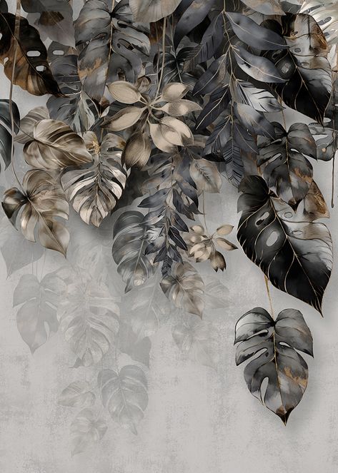 Grey And Gold Aesthetic, Beige And Grey Wallpaper, Gray And Gold Wallpaper, Dark Leaf Wallpaper, Brown Leaves Wallpaper, Botanical Gold Wallpaper, Golden Leaves Wallpaper, Dark Leaves Background, Grey And Gold Wallpaper