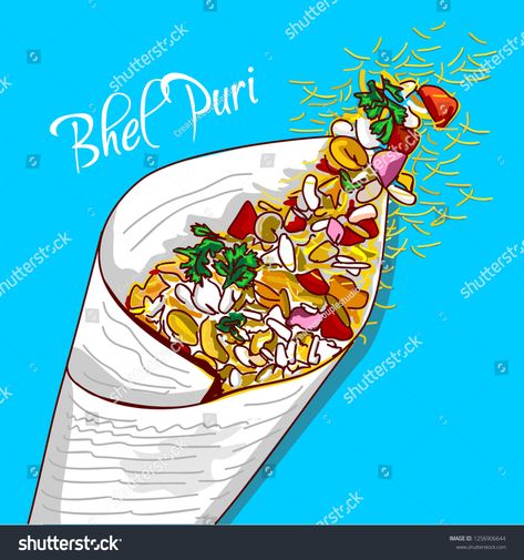 indian Street food bhel puri vector illustrationfood#Street#indian#bhel Chaat Food Poster, Indian Chaat Illustration, Food Painting Indian, Bhel Puri Drawing, Indian Snacks Illustration, Indian Street Food Illustration, Indian Food Cartoon, Indian Food Doodle, Street Food Drawing