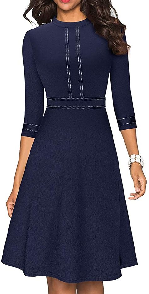 Three Quarter Sleeve Dresses, Look Retro, Aline Dress, Office Dresses, Elegant Dresses, Flare Dress, Homecoming, A Line Dress, Designer Dresses