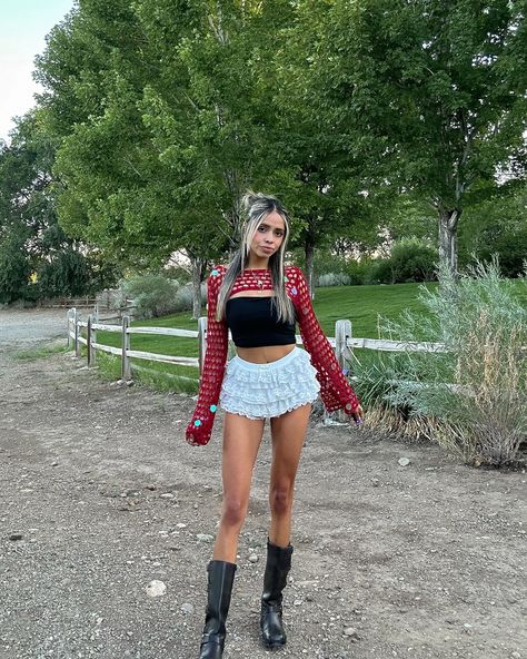 manifesting my best life!! 🍒🤍💿 summer outfits, moto boots, shorts, bloomer shorts, outfit inspo, wiwt, outfit inspo, burning man, festival outfit, weekend style, fashion influencer, reno tahoe, model, ootd, pinterest outfit White Shorts Festival Outfit, Rave Shorts Outfit, Puffy Shorts Outfit, Btv Outfits, Bloomer Shorts Outfit, Bloomer Outfit, Summer Festival Outfits, Bonnaroo Outfits, Ruffle Shorts Outfit