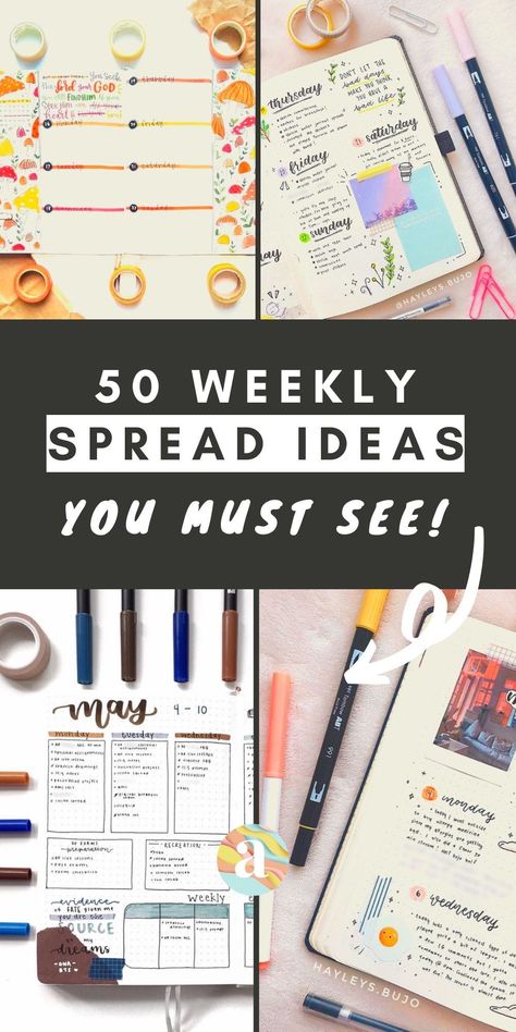 50 Weekly Spread Ideas that You must see for Bullet Journal - the Ultimate list  digitalplannergirl #travelbudgetplanner #plannerdecorating. Bullet Journal Weekly Spread Ideas, Travel Budget Planner, Weekly Spread Ideas, Planner Weekly Layout, Bullet Journal Contents, Journal Weekly Spread, Bujo Weekly Spread, Bullet Journal Weekly, Journal Weekly