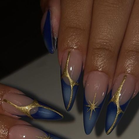 NAILS BY LILI on Instagram: "⭐️ . . #almondnails #squarenails #pinkfrenchnails #nailinspo #hellokittynails #valentinobeautypure #lanails #nailtech #nailart  #whitenails #ombrenails #airbrushnails #glitternails #pinknails #chromenails #goldnails" Nail Inspired Acrylic, Stellato Nails, Egyptian Acrylic Nails, Throne Of Glass Inspired Nails, Nails Acrylic Gemstone, Aphrodite Inspired Nails, Simple But Unique Nails, Sagittarius Inspired Nails, Royal Blue Nail Inspo Acrylic