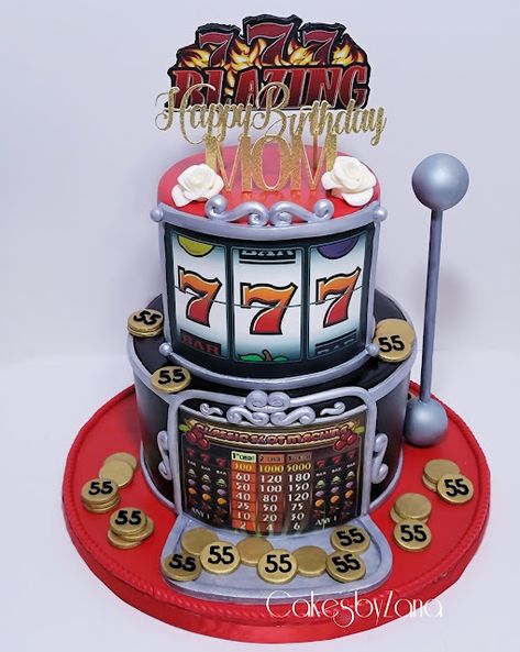 Vegas Cakes Birthday, Casino Birthday Cakes For Men, Casino Bday Cake, Casino Cakes For Men, Papas Birthday, Slot Machine Cake, Casino Theme Party Decorations, Mens Birthday, 55th Birthday