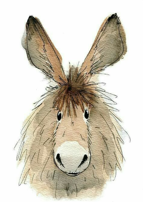 Donkey Art, The Donkey, Happy Paintings, Watercolor Inspiration, Watercolor Animals, A Drawing, Whimsical Art, 귀여운 동물, Watercolor And Ink