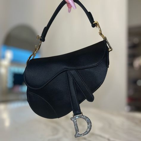 Authentic Dior Satin Saddle Micro Bag with Swarovski Crystal Embellishments Micro Bag, Favorite Handbags, Dior Handbags, Dinner Outfits, Crystal Embellishment, Saddle Bag, Most Favorite, Black Satin, Iphone 15 Pro