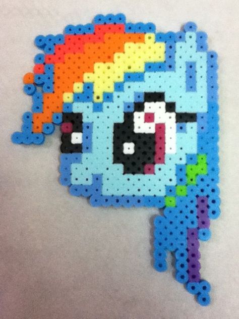 -Perler- Rainbow Dash Head by ~OtakuLuka on deviantART Modele Pixel Art, Melty Bead Patterns, Fusion Beads, Hama Beads Design, My Lil Pony, Pix Art, Hama Beads Patterns, Melting Beads, Iron Beads