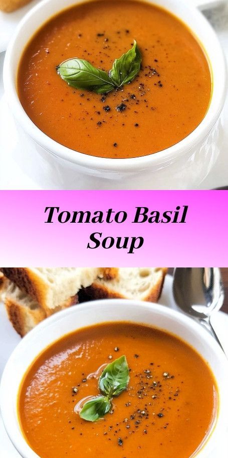 Slow-Roasted Tomato Basil Soup with Garlic Croutons - A cozy and flavorful soup perfect for autumn evenings. Slow-roasted tomatoes, fresh basil, and homemade garlic croutons make this a comforting meal. #TomatoBasilSoup #FallComfortFood #GarlicCroutons #CozySoupSeason Homemade Tomato Basil Soup, Crispy Grilled Cheese, Garlic Croutons, Tomato Basil Soup Recipe, Roasted Tomato Basil Soup, Cream Of Tomato, Cream Of Tomato Soup, Roasted Red Pepper Soup, Slow Roasted Tomatoes