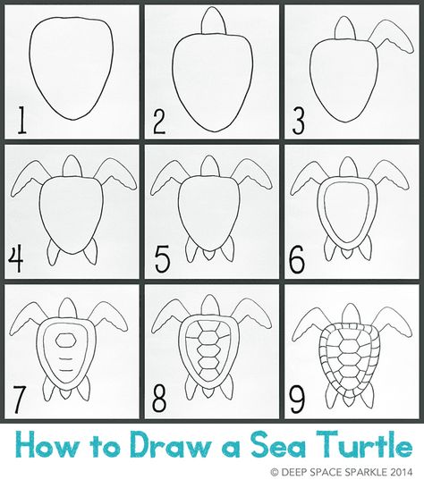 Draw A Turtle, Trin For Trin Tegning, Ako Kresliť, Fish Collage, Classe D'art, Deep Space Sparkle, Turtle Drawing, Sea Turtle Art, Directed Drawing