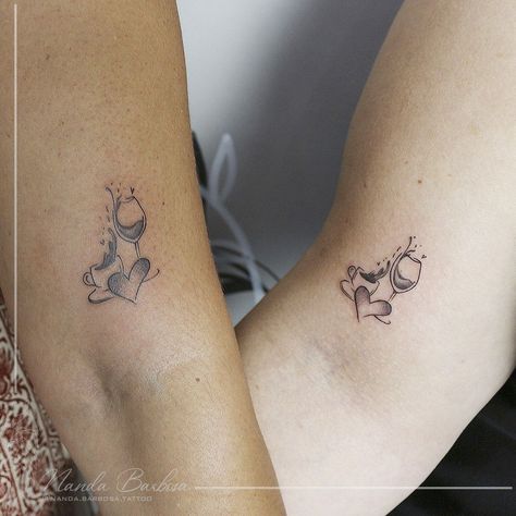 Matching Friendship Tattoos, Memorial Tattoo Ideas, Wine Tattoo, Shoulder Sleeve Tattoos, Friends Tattoo, Matching Friend Tattoos, Bestie Tattoo, Tattoo Signs, Getting A Tattoo