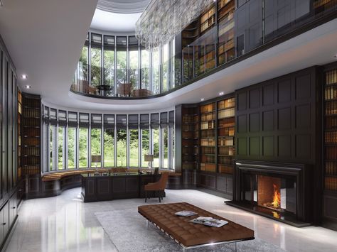 Dramatic Clive Christian Contemporary Walnut Library Luxury Library Room, Luxury Home Library, Home Library Design, Architecture Model Making, Clive Christian, Modern Mansion, Home Libraries, Bespoke Interiors, Home Library