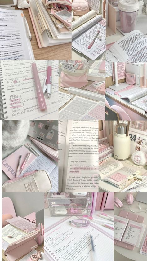 STUDY PINK.🎀 Pink Study, Studying Stationary, Pink Academia, Pretty School Supplies, Cute Stationary School Supplies, Study Board, Studying Life, Pink Life, Academic Motivation