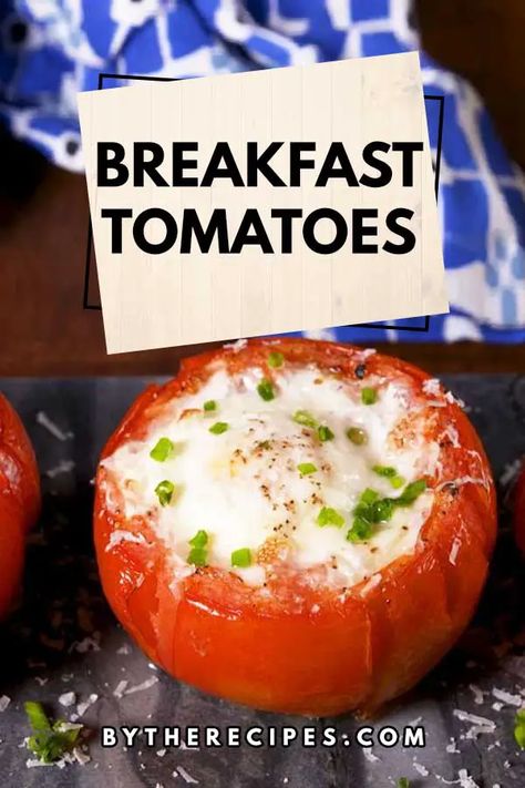 Breakfast Tomatoes, Tomato Breakfast, Food Resources, Egg Breakfast, Breakfast Bake, Baked Eggs, Tomato Recipes, An Egg, Vegetarian Cheese