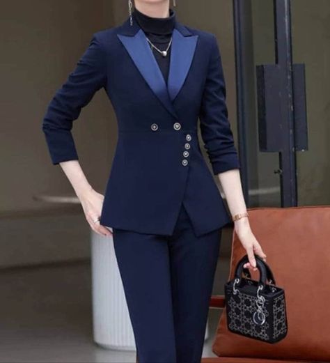 Dark Blue Suit For Women, Navy Blue Suit Women's, Blue Suits For Women, Blue Suit Women Outfit, Woman Business Suit, Blue Suit Women, Blue Coat Pant, Business Suit For Women, Women Business Suit