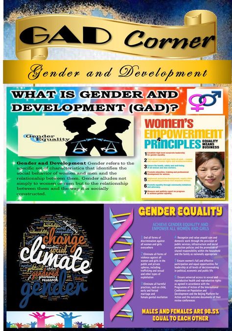 Disclaimer: The photos I used in this poster are not my own. I do not claim any credit to the photos used. Gender And Development Corner, Gender Development Posters, Gender And Development Posters, Gad Corner, Coop Logo, Manners Chart, Classroom Bulletin Boards Elementary, Gender And Development, What Is Gender