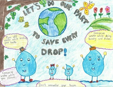 Water Crafts Preschool, Water Conservation Activities, Save Water Slogans, Water Conservation Poster, Save Energy Poster, Conservation Poster, Water Slogans, Save Water Drawing, Save Earth Drawing