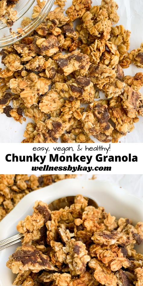 Granola Flavor Ideas, Granola Combinations, Banana Granola Recipe, Granola Bars With Banana, Gronala Recipes Easy, Ways To Eat Granola, Peanut Butter Banana Granola, Chunky Granola Recipe, Granola Ideas