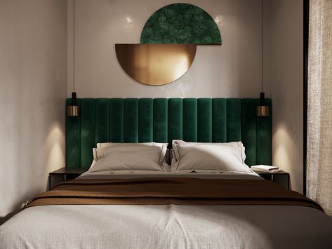 Green Headboard, Bedroom Interior Design Luxury, Velvet Headboard, Color Interior, Luxury Bedroom, Bedroom Green, Cama Box, Contemporary Bedroom, Modern Bed