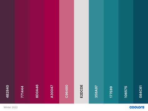 Pink Red Teal Color Palette, Red Blue Palette, Gen Z Color Palette 2024, Red And Blue Pallete Color, Colour Combos, July Color Palette Hex Codes, Red Color Hex Code, Red Colour Palette Hex Codes, Hot Color Palette