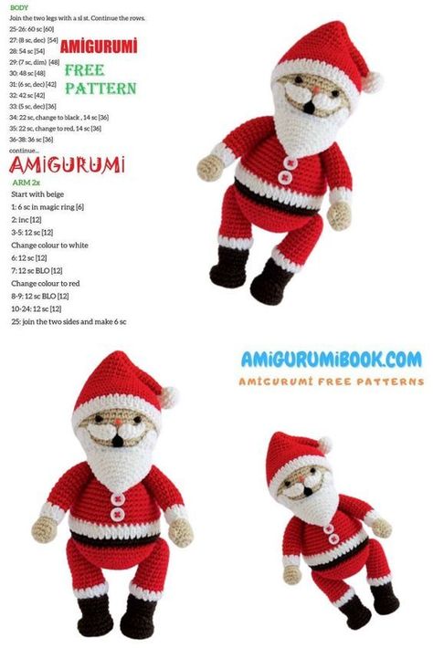 Santa Claus Peter Amigurumi Free Pattern - Amigurumibook.com Crochet Santa Claus, Crochet Santa, Crochet Baby Booties, Mrs Claus, Amigurumi Free, Pattern Free, Amigurumi Free Pattern, Red Bead, Baby Booties