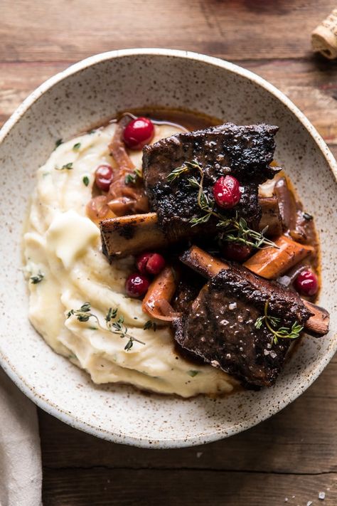 Red Wine Cranberry Braised Short Ribs | halfbakedharvest.com #slowcooker #easy #dinner #familyrecipes #holidayrecipes Short Ribs Christmas Dinner, Half Baked Harvest Short Ribs, Christmas Short Ribs, Gourmet Christmas Dinner, Meat Stew, Wine Aerator, Braised Short Ribs, Half Baked, Gift Wine