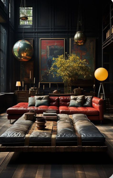 Living Room Decor Dark, Dark Living Room Decor, Living Room Colours, Dark Living Room Ideas, Dark Academia Interior, Dark Living Room, Room Ideas Dark, Dark Boho Living Room, Living Room Dark