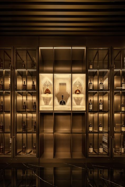 news: xin rong ji is an upscaled restaurant designed to celebrate history and modernity | the design story Wine Display Design, Wine Cabinet Design, Liquor Storage, Home Wine Cellars, Home Bar Design, Whisky Bar, Wine Cellar Design, Cellar Design, Luxury Bar