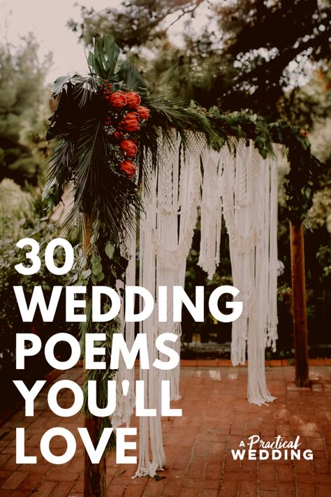 Wedding Poems: 30 Options For Your Ceremony | A Practical Wedding Love Poem For Wedding Ceremony, Wedding Readings Unique, Wedding Poems Reading, Pretty Wedding Ceremony, Wedding Parents, Marriage Poems, Wedding Verses, Wedding Ceremony Readings, Night Before Wedding