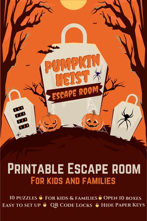 This Halloween Escape Room is the perfect addition to your Halloween Fun! Kids LOVE to solve the puzzles and find the hidden keys all in the comfort of your own home. #printable #halloween #escaperoom #digitaldownload #partygames #party #halloweenparty #kids #kidsactivities Scout Halloween Party, Halloween Escape Room For Teens, Halloween Escape Room For Kids, Kid Halloween Party Activities, Kids Escape Room, Halloween Escape Room, Printable Escape Room, Room Parent, Halloween Party Activities