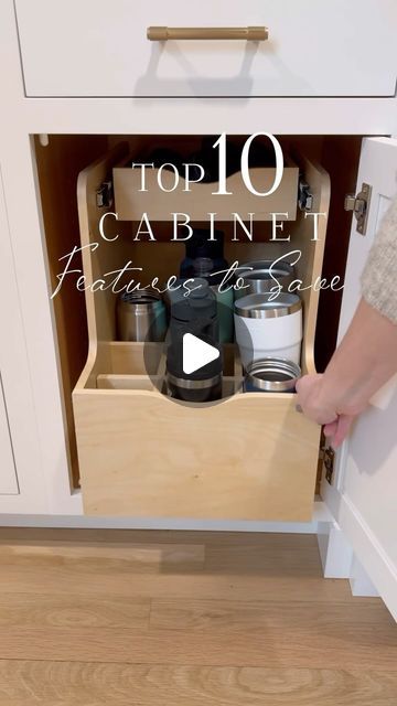 Ally • Sharing inspo to renovate & redecorate on Instagram: "SAVE THIS NOW…before you forget 🫶🏻. And if you want hardware links, just comment HARDWARE!

I thought long and hard about what I wanted on the INSIDES of my cabinets 🤔 🧐. Here are my top 10 picks that I highly recommend!

1.  Water bottle storage.  Yep, between shake cups and water bottles, we have a lot of cups!  This is one of my most requested links…you can add it to existing cabinets too, so comment WATER for the link! 
2.  White oak shelving with a glass cabinet door.  Need I say more? 😍 Comment PLATES for the plate link!
3.  Hidden island outlets.  This is a controversial one!  These are not our everyday outlets and we have a 360 degree island that is used on all 4 sides, so this was a perfect solution!! I hate the eye Kitchen Cabinet For Plates, Kitchen Side Cabinet Ideas, Pull Up Cabinet Door, Kitchen Inside Cabinets Ideas, Glasses In Drawers Kitchen Storage, Hidden Island Outlets, Kitchen Proving Drawer, Kickplate Drawer Under Cabinet, How To Use Deep Kitchen Drawers