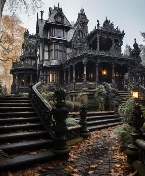 Victorian house Goth Victorian House Exterior, Victorian Gothic House Exterior, Gothic House Exterior, Monster Academy, Goth Mansion, Victorian Gothic House, Gothic Victorian House, Gothic Homes, Vampire House