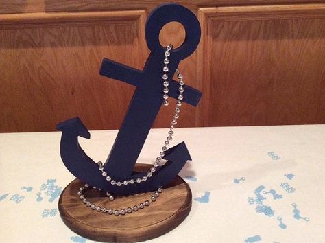 Nautical Theme Centerpieces | Set of 4 Anchor Nautical Theme Table Top Centerpiece by SnJCrochet, $ ... Anchor Centerpiece, Nautical Wedding Centerpieces, Nautical Centerpiece, Sailor Party, Anchor Theme, Wedding Nautical, Nautical Table, Nautical Themed Party, Nautical Wedding Theme