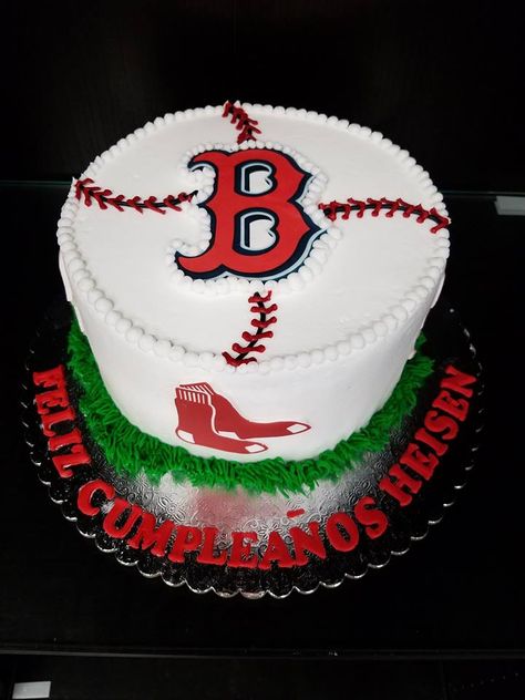 Boston Cream Birthday Cake, Boston Cake, Boston Red Sox Cupcakes, Red Sox Theme Birthday Party, Red Sox Birthday Cake, Boston Red Sox Cake, Boston Red Sox Crochet Blanket, Red Sox Party, Red Sox Cake