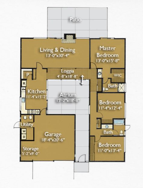 Ranch Style House Plan - 3 Beds 2.00 Baths 1649 Sq/Ft Plan #470-4 Floor Plan - Main Floor Plan - Houseplans.com Eichler House Plans, Joseph Eichler, Atrium House, Eichler Homes, Courtyard House Plans, Plans Architecture, A Small House, Vintage House Plans, Ranch Style House Plans