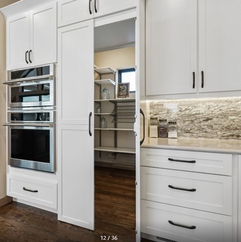 Kitchen Cabinet Walk In Pantry, Pantry Between Kitchen And Garage, Fake Cabinet Pantry Door, Fake Pantry Door, Faux Cabinet Pantry Door, Pantry Hidden In Cabinets, Hidden Walk In Pantry Kitchen Designs, Kitchen Design Medium Size, Kitchner Ideas