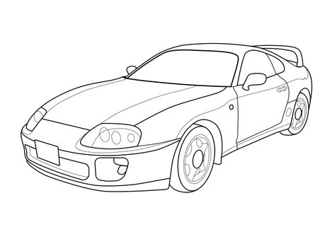 Toyota Supra Coloring Page, Supra Mk4 Drawing Easy, Mini Car Drawing, Supra Car Drawing, Supra Mk4 Drawing, Toyota Supra Drawing, Supra Drawing, Car Drawing Pencil, Messi Logo