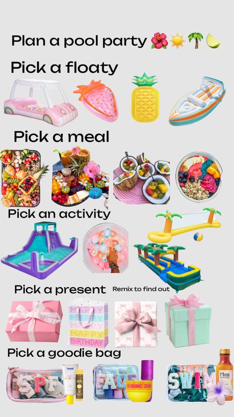 #preppy #poolday #fyp Birthday Hacks, Rainbow Snacks, Birthday Sleepover Ideas, Making A Gift Basket, Dark Funny, Pool Essentials, Preppy Party, Family Decals, Birthday Freebies