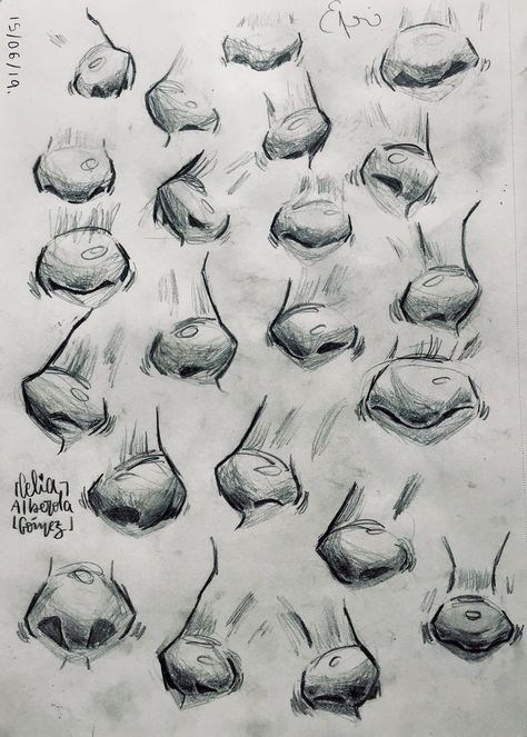 Nose Drawing Angles, Nose Practice Drawing, Beginner Face Drawing, Art Reference Nose, Sketches Of Noses, Nose Drawing Styles, Anime Nose Sketch, Noses Sketch, Nose Styles Drawing