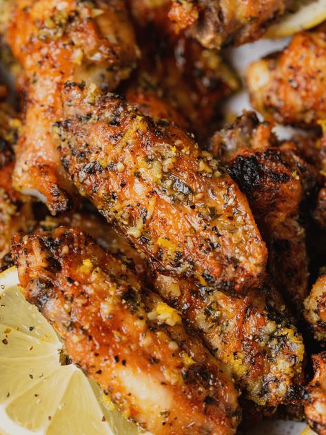 Lemon Pepper Wings Recipe - A Full Living Lemon Herb Chicken Wings, Dry Lemon Pepper Wings, Dry Wing Rub Recipes, Smoked Lemon Pepper Wings, Lemon Pepper Turkey Wings, Air Fryer Keto Chicken, Churches Chicken, Lemon Pepper Wings Recipe, Keto Air Fryer Chicken